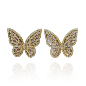 עגילי פרפר זהב משובצות