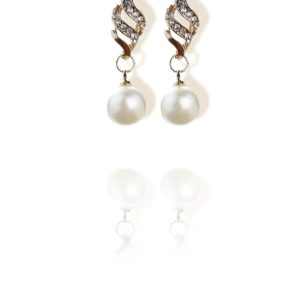 עגילים נופלים זהב/פנינה משובץ