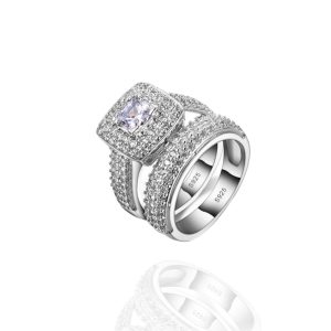 סט טבעות כסף משובצות