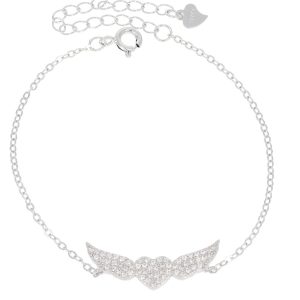 צמיד כנפיים ולב כסף