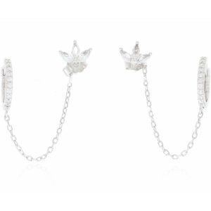 עגיל לוטוס כסף משובץ