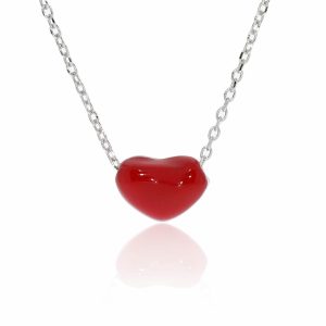 שרשרת לב אדום כסף