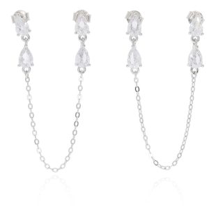 עגיל טיפה הפוכה 2 חורים כסף