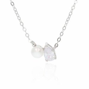 שרשרת פנינה וטיפה כסף