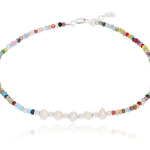 צמיד רגל כסף חרוזים צבעוניים