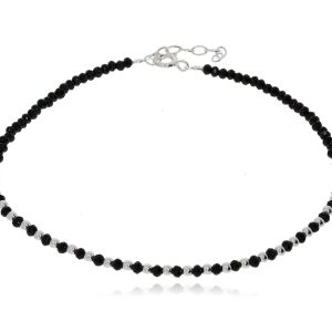 צמיד רגל כסף חרוזים שחורים