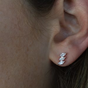 זוג עגילי כסף 3 אבנים רוז